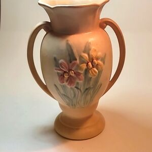 Vintage HULL 404-10.5" IRIS Double handle VASE yellow